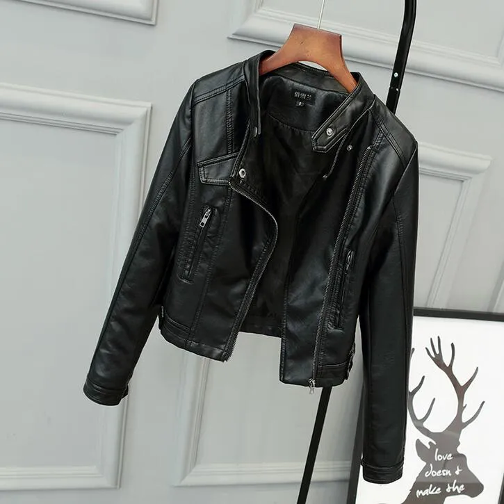 Women's Spring/Autumn Faux Leather Short-Collar Jacket