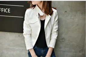 Women's Spring/Autumn Faux Leather Short-Collar Jacket