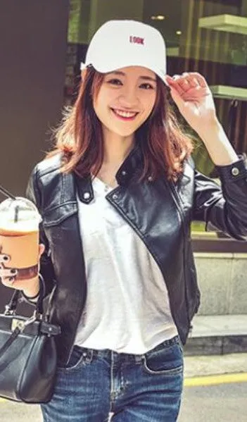 Women's Spring/Autumn Faux Leather Short-Collar Jacket