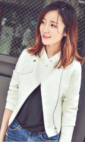 Women's Spring/Autumn Faux Leather Short-Collar Jacket