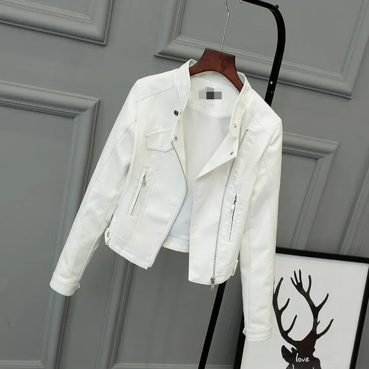 Women's Spring/Autumn Faux Leather Short-Collar Jacket