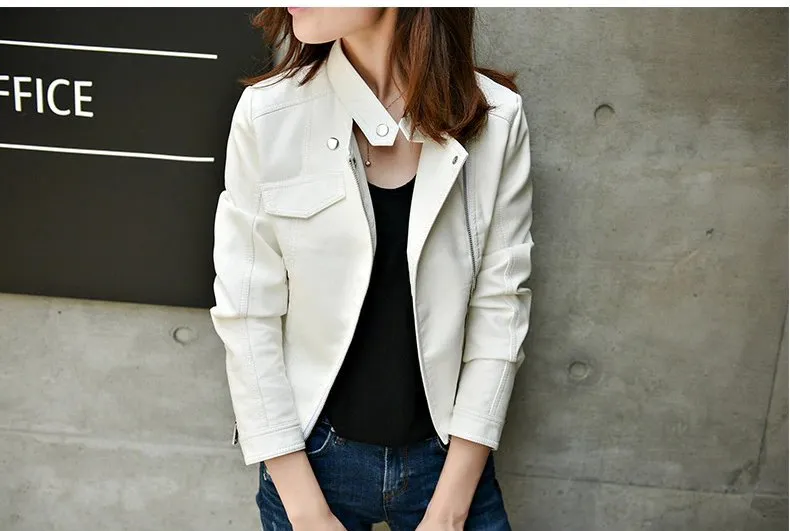 Women's Spring/Autumn Faux Leather Short-Collar Jacket