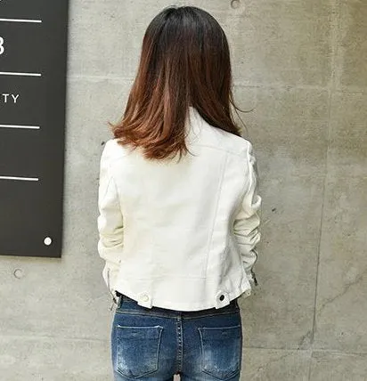 Women's Spring/Autumn Faux Leather Short-Collar Jacket