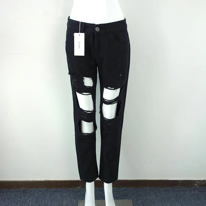Women's Straight Jeans With Holes