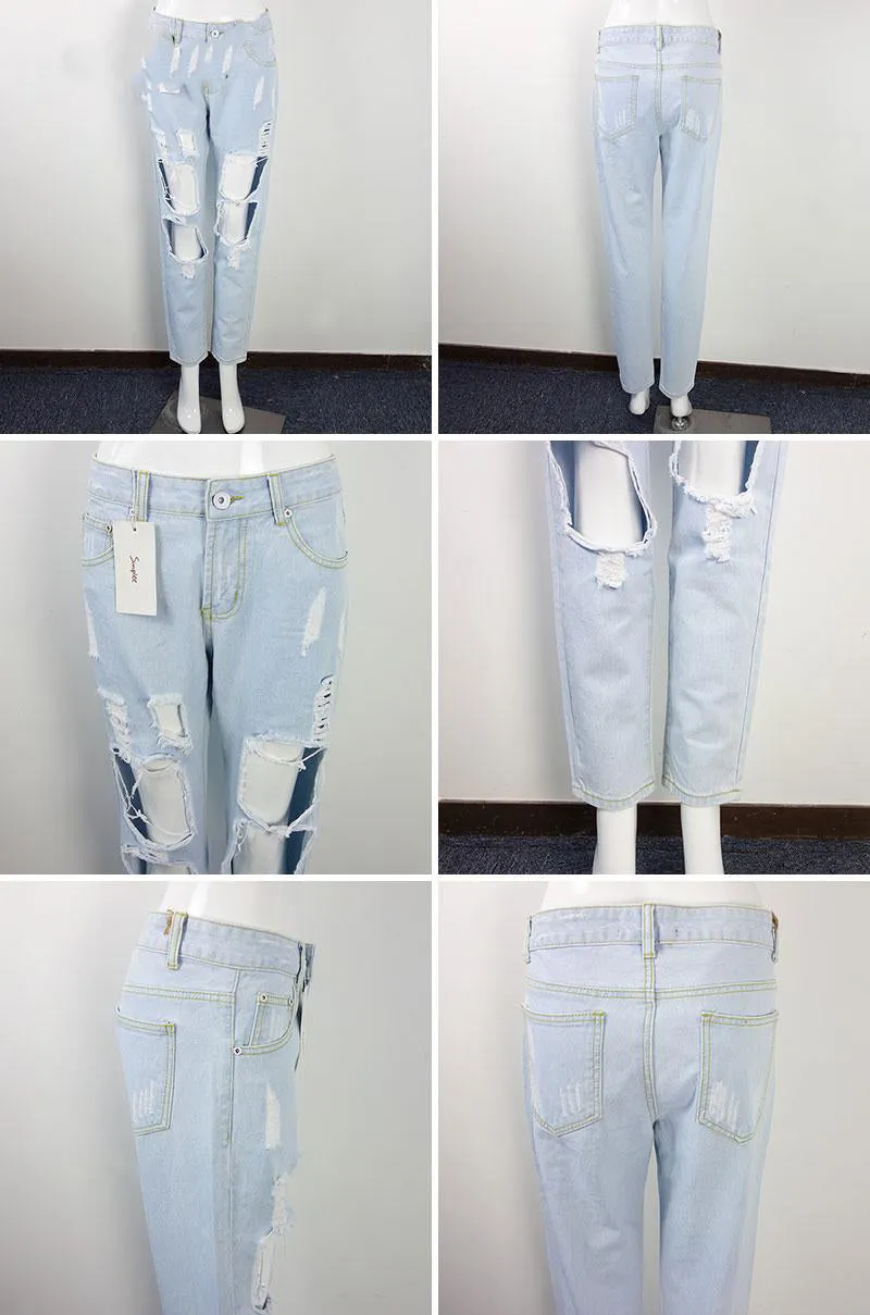 Women's Straight Jeans With Holes