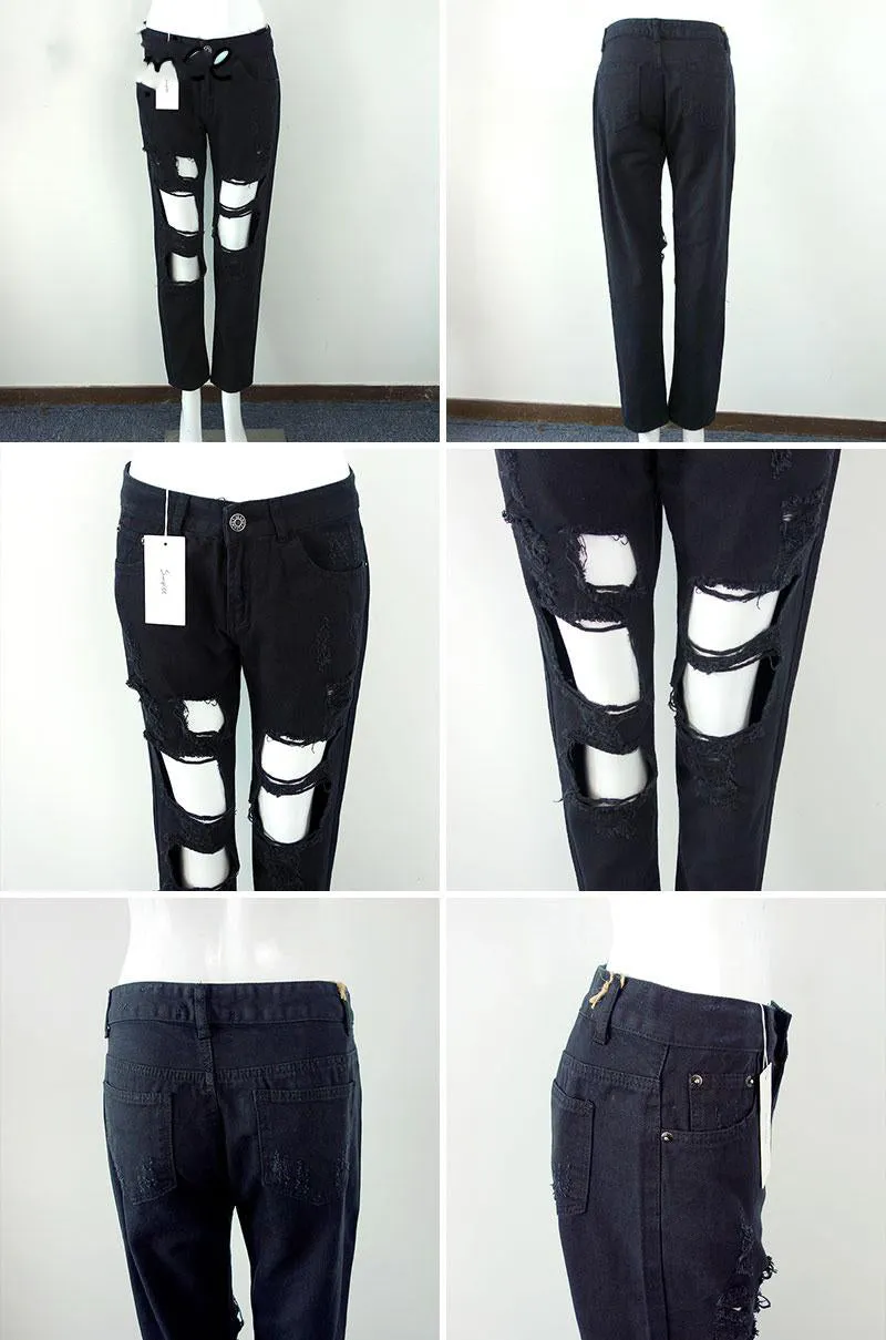 Women's Straight Jeans With Holes