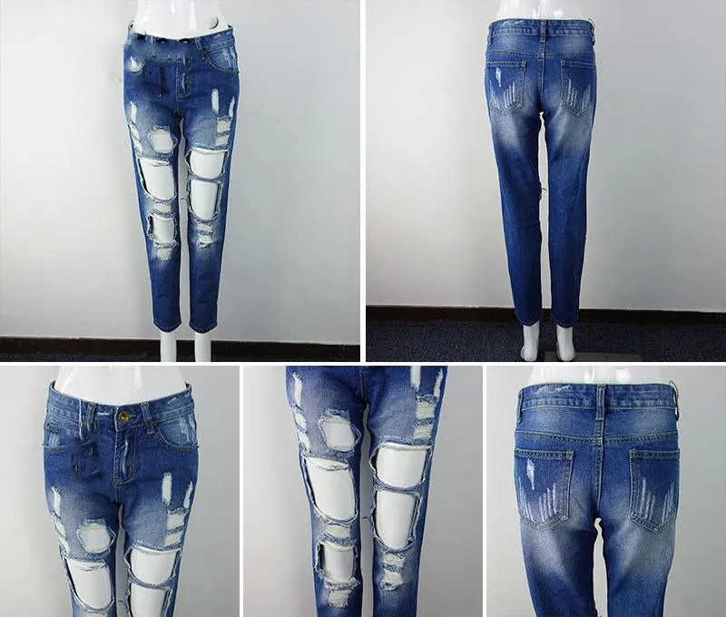 Women's Straight Jeans With Holes