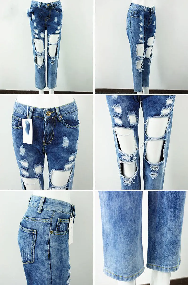 Women's Straight Jeans With Holes