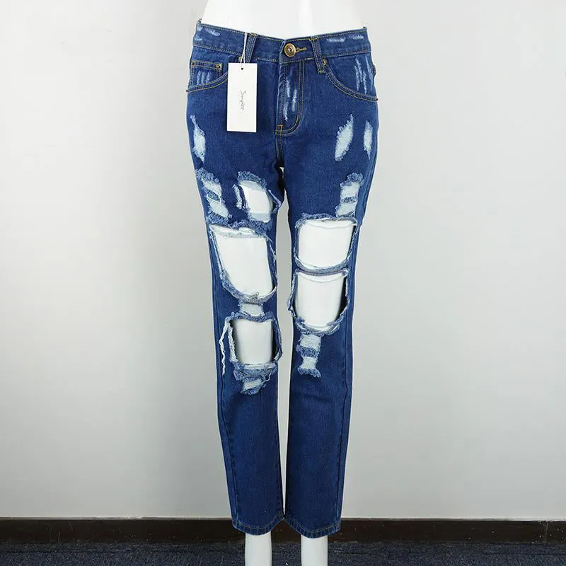 Women's Straight Jeans With Holes