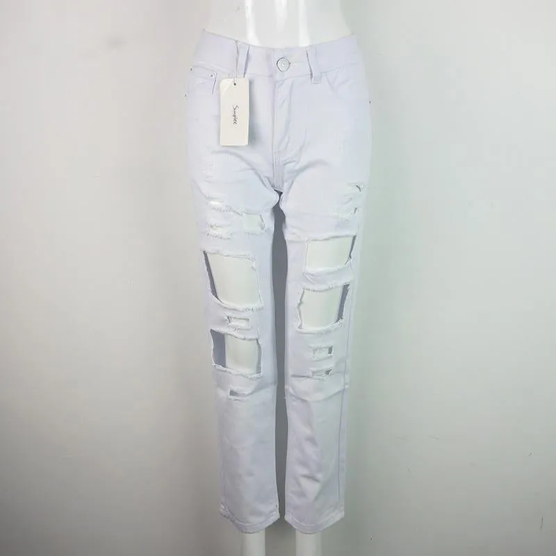 Women's Straight Jeans With Holes