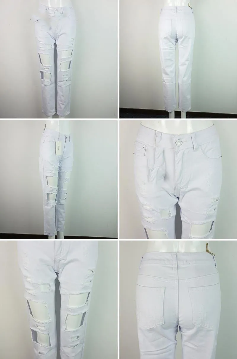 Women's Straight Jeans With Holes