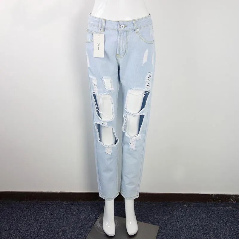 Women's Straight Jeans With Holes