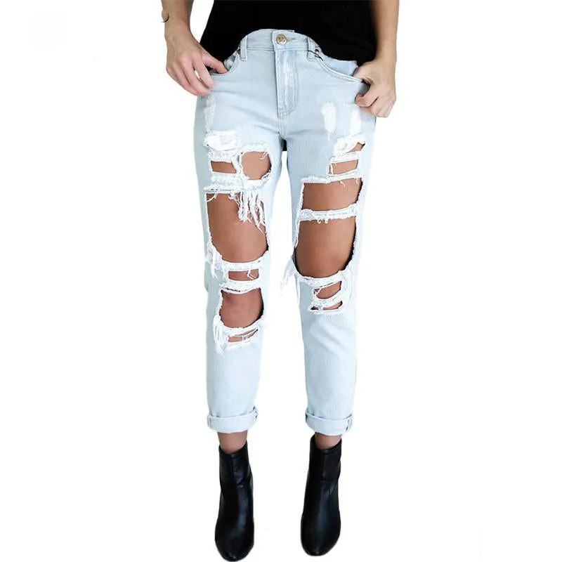 Women's Straight Jeans With Holes