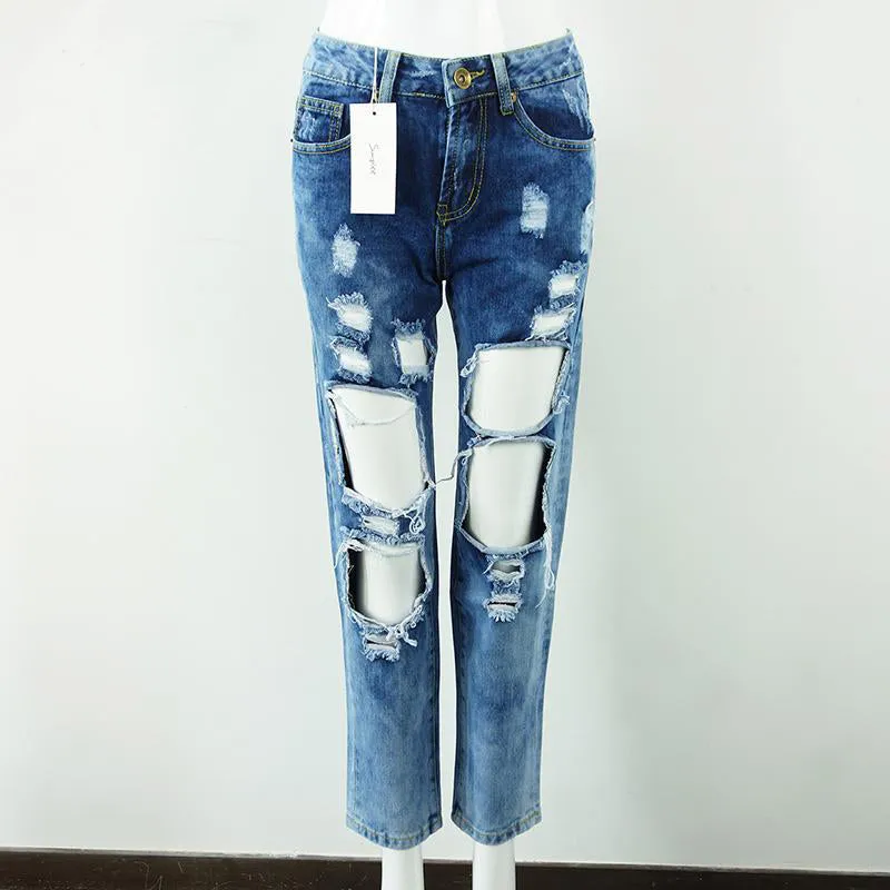 Women's Straight Jeans With Holes